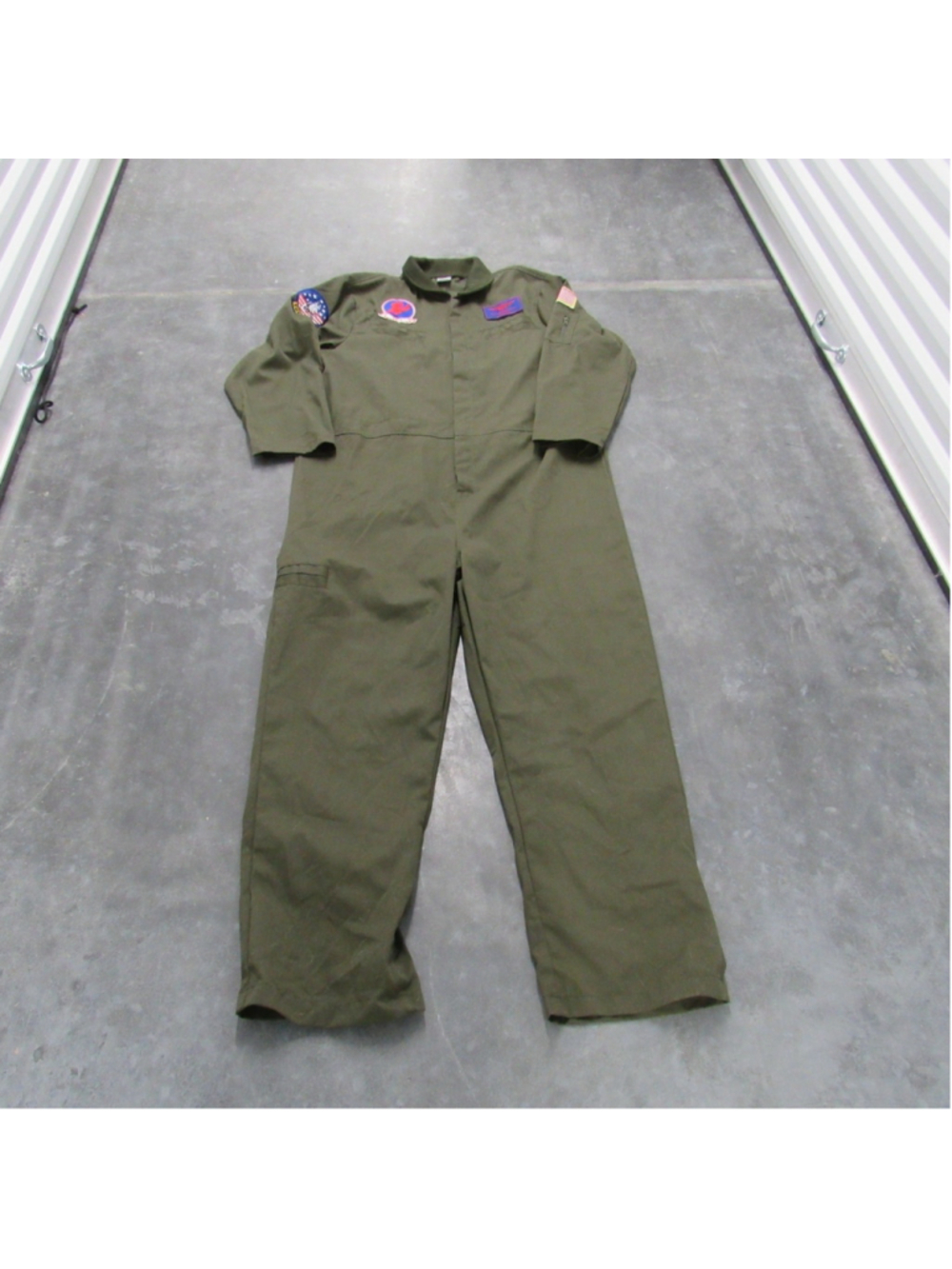 Top Gun Flight Suit Costume Mens L/XL Maverick Goose Halloween Jumpsuit Patches